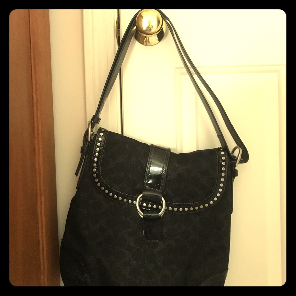 Black Coach Hobo Bag with Genuine Leather Detail